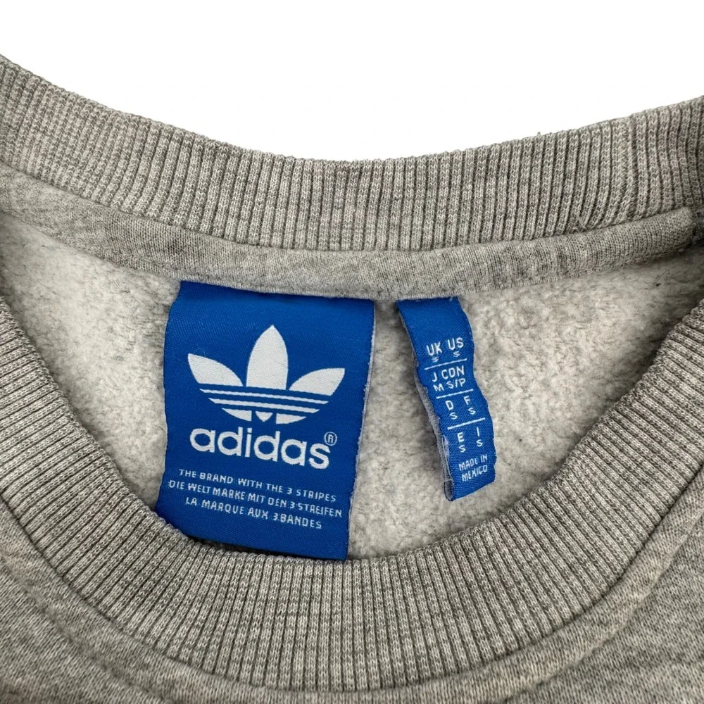 Adidas Sweatshirt Small Trefoil Logo Graphic Teal Stripe Cotton Blend‎ Gray S